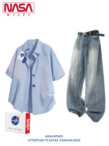 NASA WTAPS | Mens Casual Set with Plaid Shirt and Jeans
