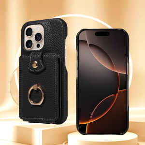 สําหรับIPhone 16 Pro Max 15 Pro Max 14 13 12 11 Pro Max 7 8Plus 16e PUหนังโทรศัพท์กรณีแหวนช่องใส่การ์ดAnti-Fallกรณี