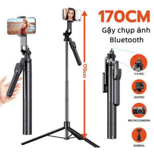 Gậy chụp ảnh 3 chân 1m7 bluetooth kiêm Tripod điện thoại có tay cầm cân bằng xoay 360 độ quay video chân livestream chống rung xếp gọn