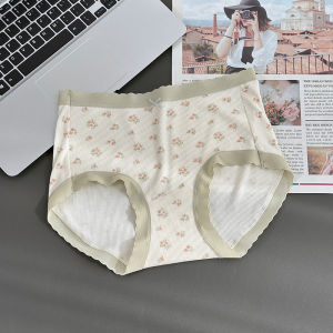 Sweet Floral Print Womens Mid-Waist Triangle Panties Breathable Modal Fabric Seamless Threaded Design Comfortable Underwear