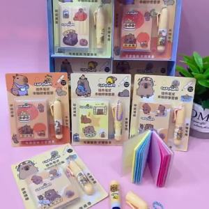 4Set Capybara Notebook With Pen Shape Stamp Cute Cartoon Notepad Daily Weekly Agenda Planner Notebook Kids Stationery Gift