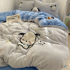 Thickened Double-Sided Milk Velvet Bedding Set Childrens Three-Piece Cartoon Paka Dog Winter Warm Flannel Sheet Cover Duvet