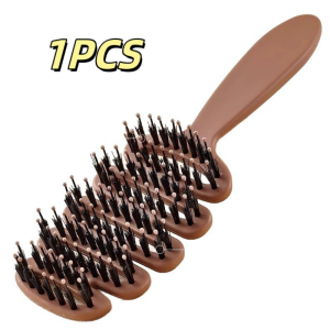 A Dual-Purpose Natural Wild Boar Hair Comb - Anti-Static Plump Massage Tool Curling and Fluffy Style for Women Brown Abs Plastic Handle Perfect for Home and Travel Dual-Purpose Hair Brush Curling and Straight Brush | Natural Pig Comb