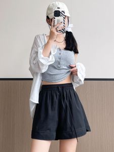 Slimming Wide Leg Pants Korean Style Casual Sports Quick Dry Summer 2025 New Womens High Waist Other Material Casual Pants