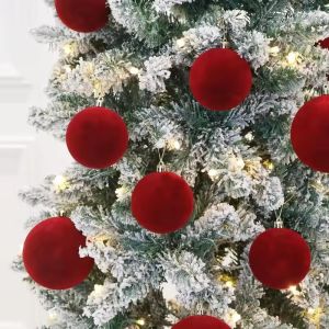 30/10Pcs Red Flocked Christmas Balls Ornaments Xmas Tree Hanging Pendants Large Velvet Ball Wedding Holiday Party Home Decoration