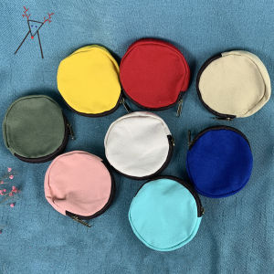 Original Personalized round Mini Canvas Coin Purse Womens Hand-Drawn Card Bag Pure Cotton Canvas Bag Functional Small Bag