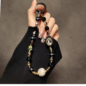 Luxury High-End Rhinestone Gem Bead Handheld Chain Wrist Cord Clip Phone Keychain Bag Pendant New Natural Amber Pearl Material