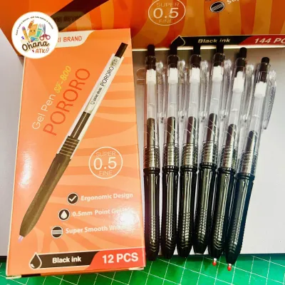 (12 pcs) Pulpen Gel PORORO SAFARI SF-800 KOKORO Hitam 0.5