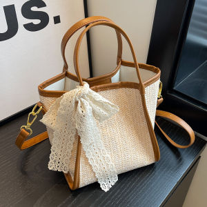 กระเป๋าสะพายไหล่ทำจากใยสังเคราะห์แบบถักสไตล์เกาหลีสำหรับเดินทางและใช้ในชีวิตประจำวัน ขนาดใหญ่ กระเป๋าสะพายข้างอเนกประสงค์สำหรับวัยรุ่น