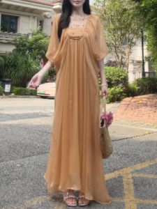 SENWA | Chinese Zen Style Orange Aesthetic Summer Dress