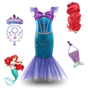 ชุดเจ้าหญิงปลาสีสันสดใส ชุดเด็กผู้หญิง ชุดคาราโอเกะ ชุดแต่งกายเป็นเจ้าหญิงปลา Ariel ชุดแต่งกายในงานวันฮาโลวีน ชุดเด็กผู้หญิง