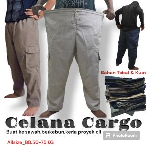 Paket 3 Pcs Celana Panjang Reguler Buat Ke Sawah Dobel Mistak Saku Cargo Pinggang Karet
