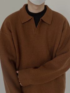 Stylish Soft Glutinous Lapel Sweater Men and Women Fall and Winter New Arrival Hong Kong Style Trendy Pure Color Leisure Pullover Knitwear Outwear