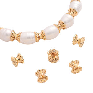 5PCS 5x6MM High Quality 14K Gold Color Brass Hollow Flower Small Waist Spacer Beads For DIY Making Jewelry Accessories