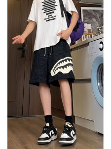 Quần Short Thể Thao Miệng Mỏ Cá Mập Màu Đen Cho Nam Mùa Hè Phong Cách Mỹ Cổ Điển Quần Dài Năm Điểm Quần Thường Ngày Giặt Quần Nhuộm