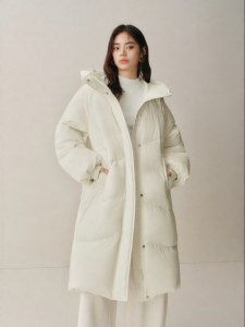 PEACEBIRD | Womens White Mid-length Puffer Down Jacket
