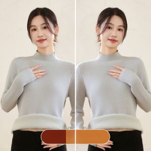 miiow | Pure Color Knitted Long Sleeve Half High Collar Womens Sweater Autumn Winter Slim Fit Base Layer Shirt Casual Style Top