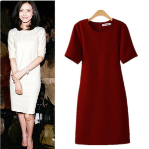 Spring Summer New Style Womens Commute OL Dress Mid-Length Slim Short-Sleeve A-Line Skirt Summer Wear Polyester Fiber