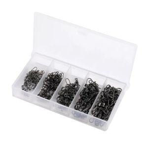 50pc/box 4# 6# 8#10#12# Stainless Steel Fishing Connector Pin Bearing Rolling Swivel with Snap Fishhook Lure Accessories