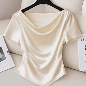DAIXIANGFEIZI | Acetate Satin Short Sleeve Fitted Slimming T-Shirt