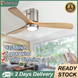 GOGEOUS ceiling fan with light modern design 3 blades big 42/48 inch ceiling fan with lights and remote tricolor dimming 6-speed wind industrial fan light nordic ceiling fan with light for library meeting room office dining room living room