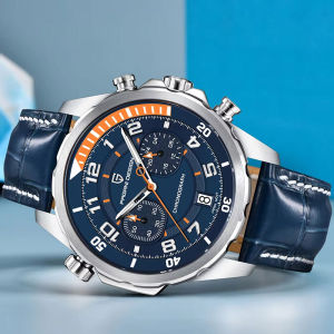 PAGANI THIẾT KẾ 44mm VK64 Đồng Hồ Thạch Anh Nam Đa Chức Năng Chronograph 50M Dây Da Chống Nước Dạ Quang Dấu Số Ả Rập