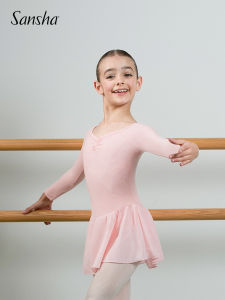 Sansha French Sansha Childrens Long Sleeve Skirt One-Piece Chiffon V-neck Lace Ballet Clothes Gymnastic Performance Clothes
