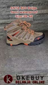 Sepatu Gunung Pria SNTA 500 Beige brown Hiking Shoes Trekking Climbing Mendaki Outdoor Sole Rubber Mesh Polyester Atasan PU Leather Ukuran 39 s/d 46
