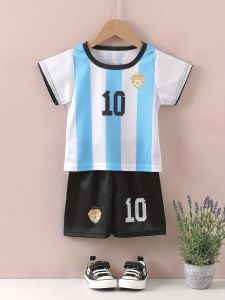 Two piece summer Messi and Ronaldo 3D printed childrens football training set for boys breathable and sweat absorbing sportswe