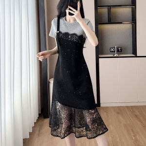 Unique and Versatile Short Sleeve Two-piece Style Dress Spring Fashion New High-end