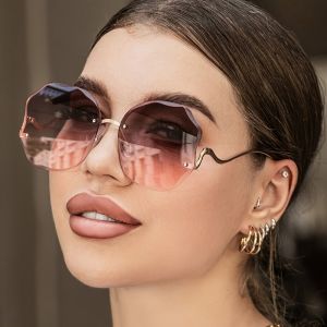 Fashionable Frameless Womens Oversized Round Glasses Summer UV Resistant Sunglasses Suitable for Daily Use