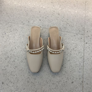 Summer Fairy-like Pearl Chunky Heel Slipper