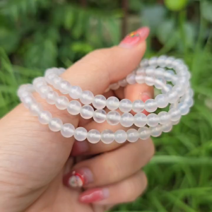 Q2164 Chuỗi 3v Ngọc Agate Trắng bạch nguyệt quang 5li chất như nước cất cho Kim và Thuỷ - Phong Thuỷ TUDO P
