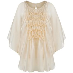 TAMMY TANGS | Loose Batwing Sleeve Blouse Women Summer Gauze Shirt Gathered Beaded European Organza Top Sugar Power Irregular Hem Design