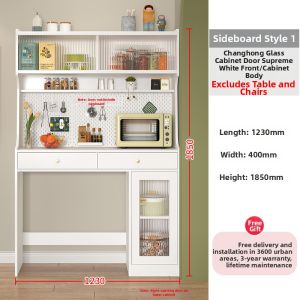 QIANGXIANG | Foldable Cream-White Dining Table with Sideboard and Wall Storage Space
