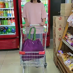 Eco-friendly Waterproof Shopping Bag Large Foldable Drawstring Grocery Bag Portable Reusable Shoulder Outdoor Tote Bag