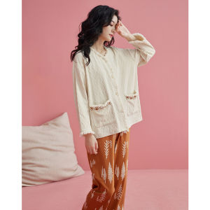 Elegant Sweet Chinese Style Cotton Long Sleeve Ladies Sleepwear Set