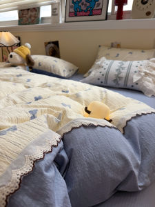 Bộ Đồ Giường Cotton Nguyên Chất A-Class 4 Món Có Viền Ren Hai Lớp Bộ Chăn Đơn Và Gối Cho Ký Túc Xá Sinh Viên Bộ Đồ Giường 3 Món