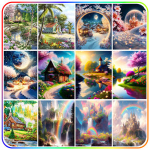 SDOYUNO Diamond Painting Landscape Castle Forest House Personalized Gift Diamond Art Kit Round Crystal Wall Art Luxury Home Deco