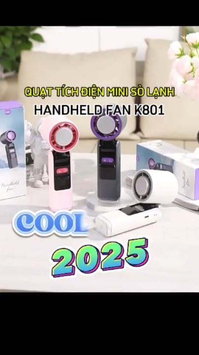 Quạt Sò Lạnh Mini Cầm Tay Tích Điện 100 Mức Gió, Pin 4000mAh,Có Sò Lạnh, Màn Hình Led,Tặng Kèm Dây Đeo