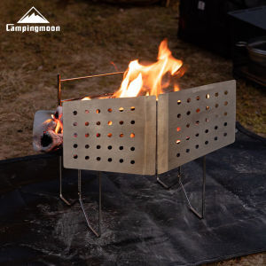 Campingmoon | CAMPINGMOON SOLO-D Solo A4 Stainless Steel Wind Shield - Fireproof & Windproof Foldable Protection for Camping And Picnicking
