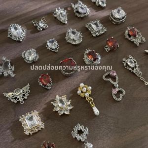 5 ชิ้น คริสตัลตกแต่งเล็บรูปทรงเพชรพลอยสีทองเงินประดับเพชรพลอยและทับทิม สำหรับตกแต่งเล็บมืออาชีพ