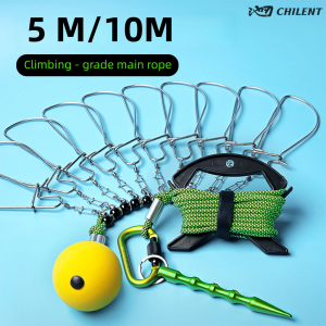 CHILENT 5M/10M Fish Buckle Tool with Fly Reel Stainless Steel Lanyard 6-16 Snaps Fish Lock Belt Fishing Tackle Stringer