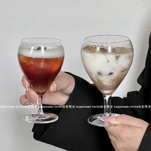Retro High Foot Waterdrop Glass Cup Coffee Cup Ice Cream Dessert Cup Red Wine Cup Cold Brew Tea Cup Transparent Single Layer Glass