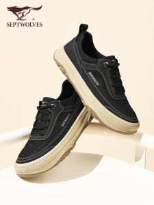 Septwolves Mens Casual Business Shoes Comfortable Breathable Mesh Upper Black High End Office Commuter Shoes Autumn Season