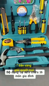 Bộ Dụng Cụ Sửa Chữa 16 Món Cờ Lê Kìm Búa Kéo Mỏ Lết Tua Vít Lục Giác Thước Đo Bút Thử Điện Đa Năng Vuadienmay