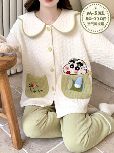 Thickened Pure Cotton Pajamas Womens Winter New Air Cotton Layered Large Size 200 Pounds Autumn Winter Cotton Set