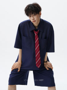 V37 | American Blue Stylish Two-piece Shirt Shorts Set