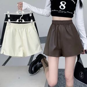 🎵🎵กางเกงหนังเหล่านี้น่าทึ่งมาก! กางเกงหนัง PU เอวสูงสไตล์เกาหลี ทรงเข้ารูป กางเกงขาสั้นทรงตรงขากว้าง S-3XL!!!!