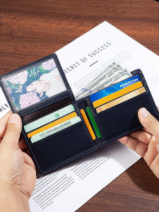 SIFULUN | Genuine Leather Wallet Short Bifold Ultra-thin Portable Multi-card Photo Pocket